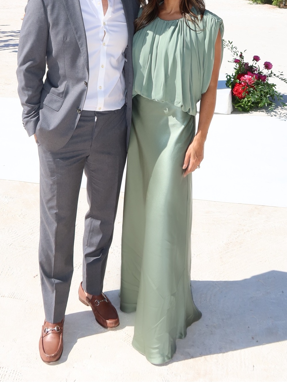 Sleeveless Sage Green Evening Maxi Dress with Pleated Bodice